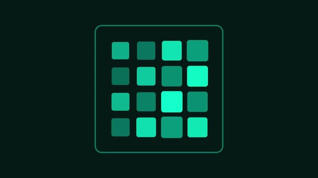 Digital grid interface animation with pulsing neon squares, abstract technology background, for ui ux