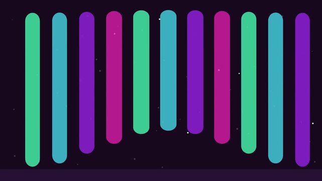 Abstract neon sound wave equalizer animation, dynamic colorful vertical bars background, digital audio spectrum motion