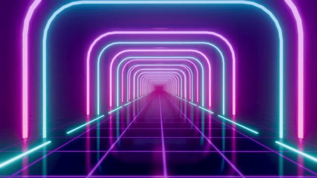 Seamless looping neon pink and blue frame tunnel zoom synthwave background