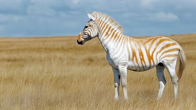 Golden zebra stands in golden grass