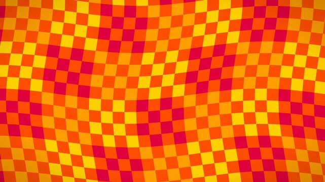 Wavy checkerboard pattern with warm colors like orange yellow and red creating a psychedelic visual effect