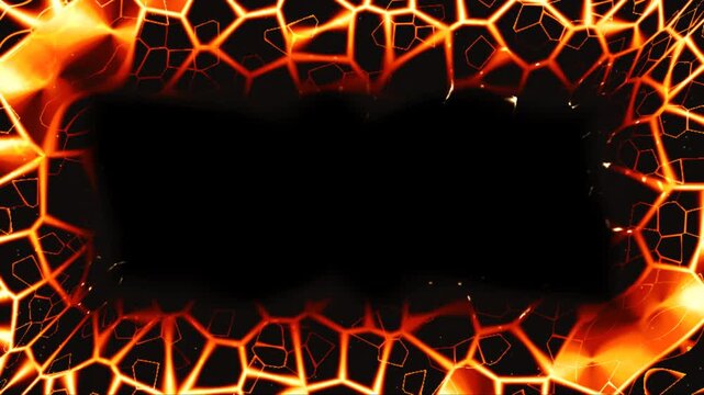 Glowing orange lava frame border with cellular crackled texture