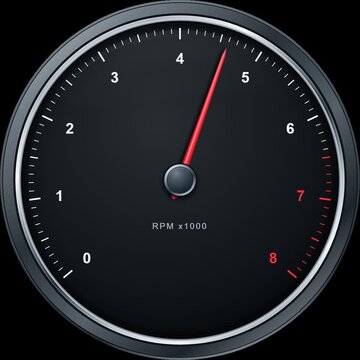 Automotive tachometer RPM gauge animation with redline indicator