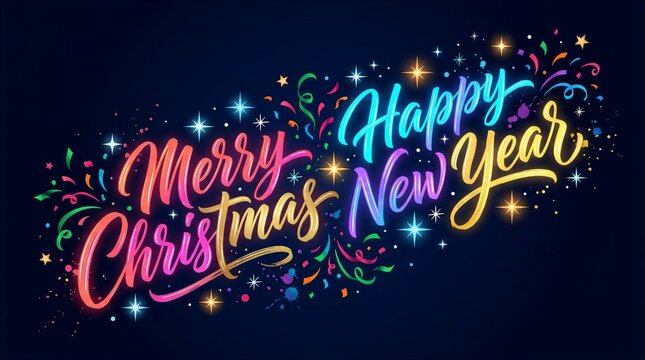 Merry Christmas and Happy New Year festive lettering design