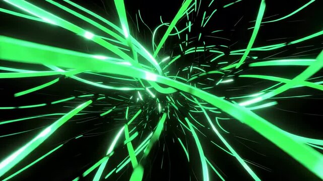 Green Pulsing Light Trails Abstract Background