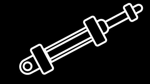 Technical line art animation of a mechanical piston and hydraulic cylinder mechanism. Industrial engineering and machine movement motion graphic.