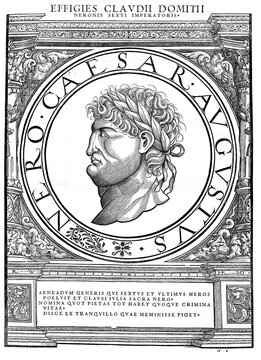 Nero Claudius Caesar Augustus Germanicus (born 15 December 37 in Antium, died 9 or 11 June 68 near Rome) was emperor of the Roman Empire from 54 to 68. He was the fifth and last emperor of the Julio-Claudian dynasty, authentic, digitally restored reproduction from a 19th century original, record date not stated