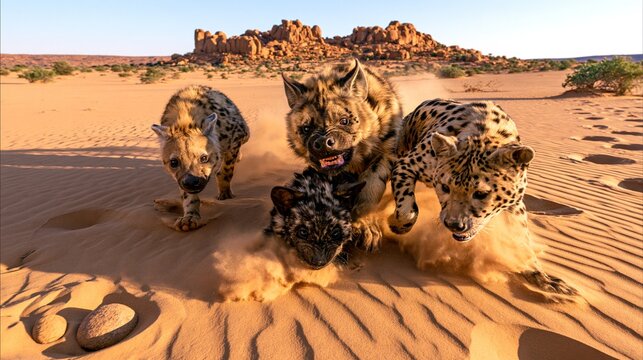 Wildlife Action &ndash; Desert Running &ndash; Hyenas, Leopards, Sand