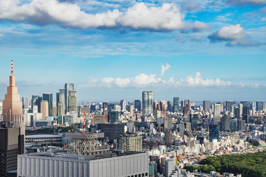 青空の下で立ち並ぶ東京の高層ビル群と都市の景観