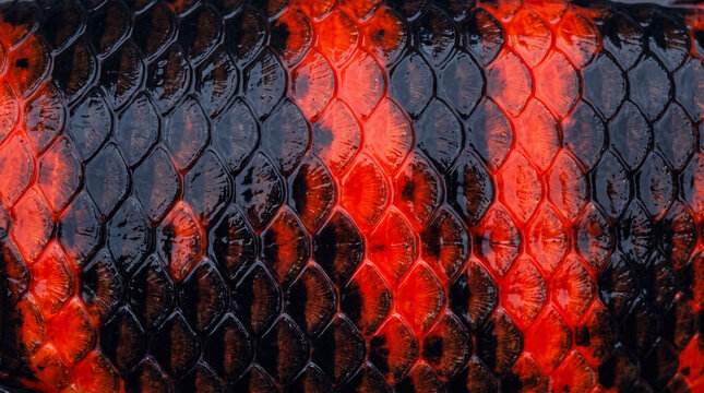 Hi Utsuri Koi Black Fiery Red Scale Pattern Macro Texture