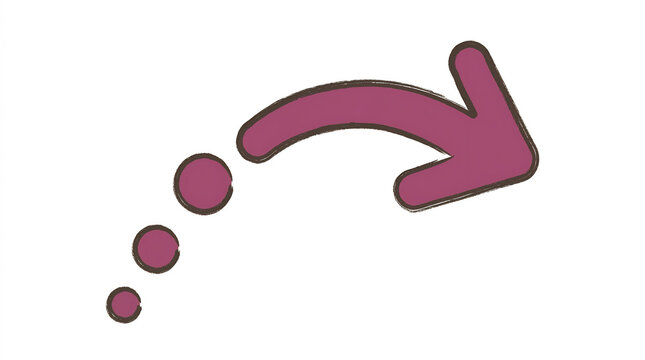Hand drawn purple arrow with three trailing dots on white background