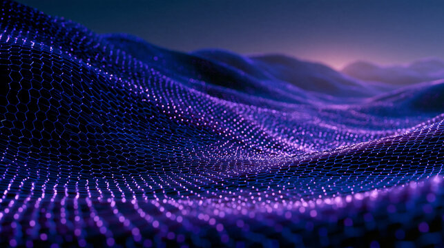 Futuristic Digital Terrain with Glowing Hexagon Wireframe Landscape