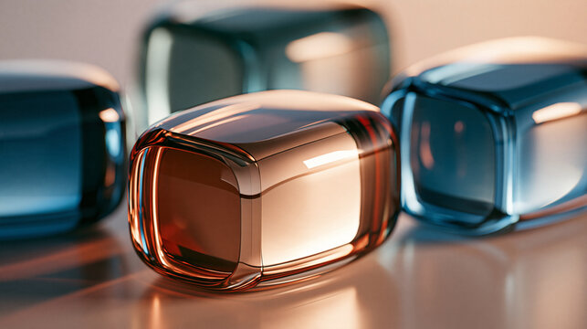 Rose Gold Glass Cube Standing Out Among Blue Cubes