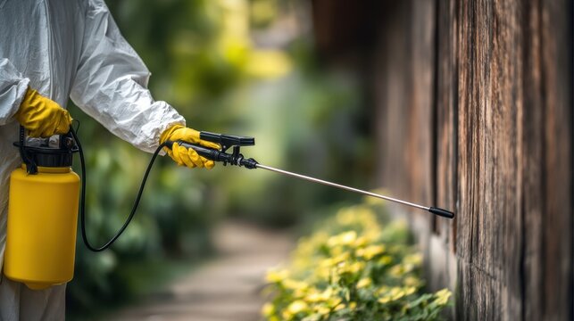 Medium shot of a technician sealing entry points around a facility door using exclusion materials main action sharp and surroundings softly blurred showcasing pest prevention