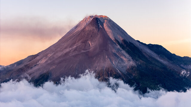 Aerial view of mount merapi in Indonesia 