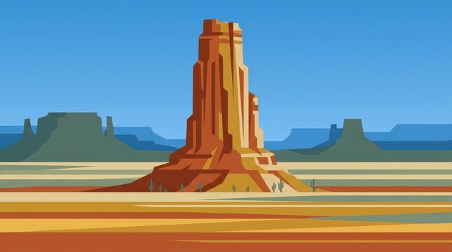 Monument valley butte landscape in a flat vector illustration style