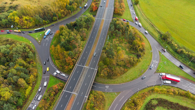 Top view of the Old Craighall road junction and bridge in Edinburgh, Scotland.