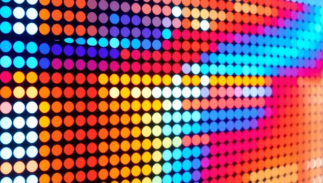 Abstract background with glowing colorful led light dots in a digital screen pattern