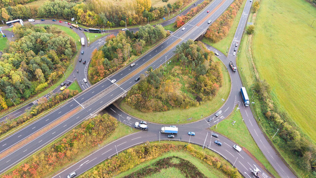 Top view of the Old Craighall roundabout and road junction in Edinburgh, Scotland