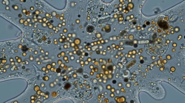 Close up microscopic view of amoeba extending pseudopodia with visible granular cytoplasm streaming.