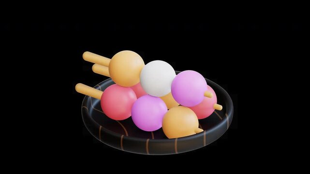 3D Animated Dango Japanese Rice Dumplings on Skewers
