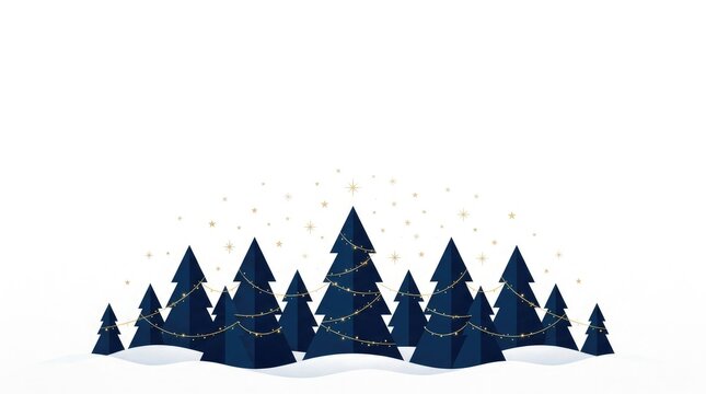 Stylized evergreen forest scene with snowy ground for festive winter holiday with copy space