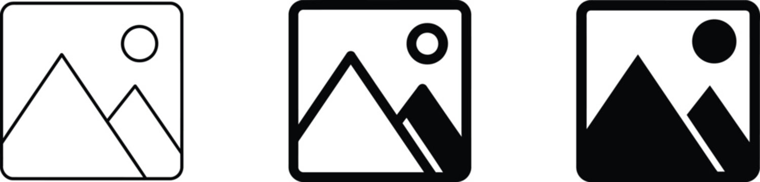 Set of landscape image placeholder icons for digital media and photo gallery interfaces with mountain range