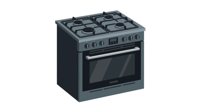 Modern gas stove with four burners and oven in isometric flat vector style