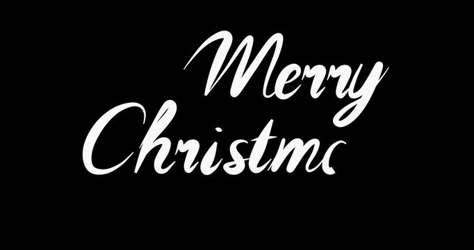 4k Resolution Video: Holiday Greeting Animation. White Handwritten Merry Christmas Animating Sign With Elegant Brush Script And Swash Underline On Black Background