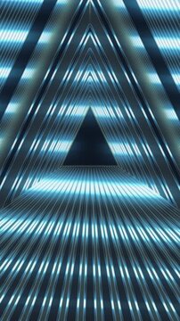 Futuristic Technology And Infinite Journey Concept. Seamless Loop Animating Abstract Blue Striped Triangular Tunnel Creates Deep Perspective And Optical Motion