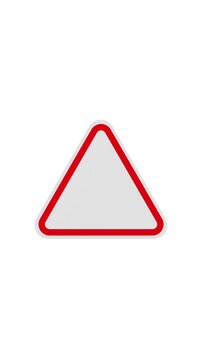 4k Resolution Vertical Video for Social Media:  Warning And Safety Concept. Blank Red Triangular Warning Sign With Empty White Center Animating On White Background With Alpha Matte