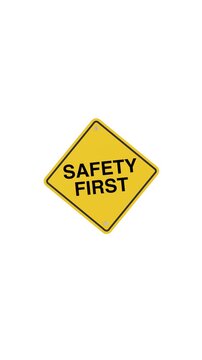 4k Resolution Vertical Video for Social Media: Safety, Prevention, Protection And Workplace Awareness Concept. Yellow Safety First Warning Sign Animating On White Background With Alpha Matte