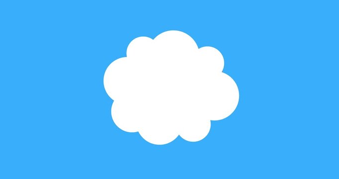 4k Resolution Video: Cloud Speech Bubble Concept. White Cloud Shaped Dialogue Bubble Animating On Blue Background With Copy Space For Messaging And Communication With Alpha Matte