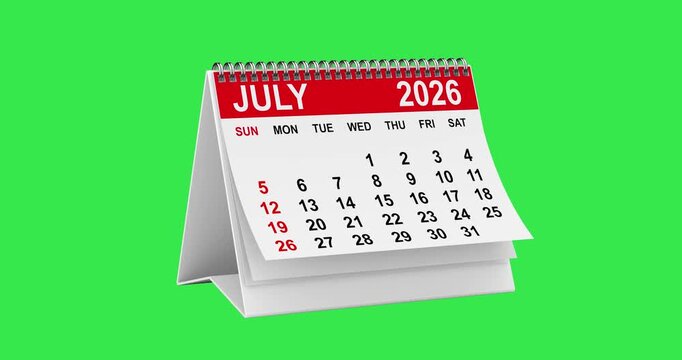 Calendar Year Progression, Time Passing, Planning And Deadline Concept. Desk Calendar Pages Animate From January To December 2026 On  Green Screen Chroma Key Background With Alpha Matte