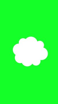 Cloud Speech Bubble Concept. White Cloud Shaped Dialogue Bubble Animating On Green Screen Chroma Key Background With Copy Space For Messaging And Communication With Alpha Matte