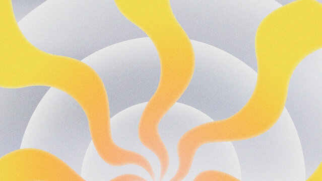 Abstract white gradient circles with yellow wavy lines background. Modern minimalist with noisy texture effect illustration background design.