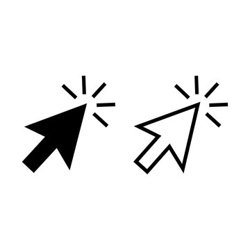 Two different computer mouse cursor arrow icons with glowing effect isolated on a plain background