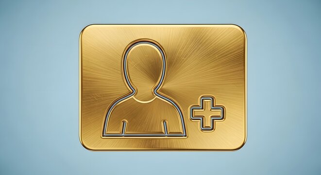 Golden Add User Icon on Brushed Metal Button for Profile Addition and Contact Management