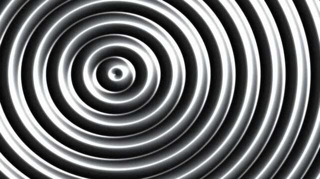 Luxurious molten liquid mercury chrome silk with concentric ring expansion, luxury keynote presentation backdrop loop.