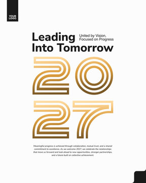 Happy New Year 2027 Gold Outline Typography Poster with Elegant Geometric Design