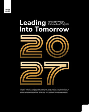 Happy New Year 2027 Gold Outline Typography Poster with Elegant Geometric Design