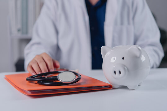 Healthcare Savings and Medical Expenses with Piggy Bank and Stethoscope