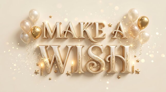 Make a wish gold 3d text with glitter particles