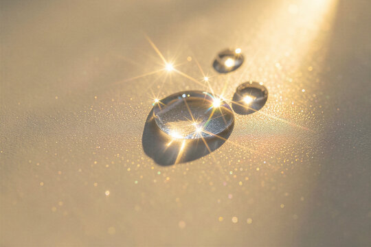 Golden Hour Morning Dew Drops Sparkling On Smooth Macro Surface