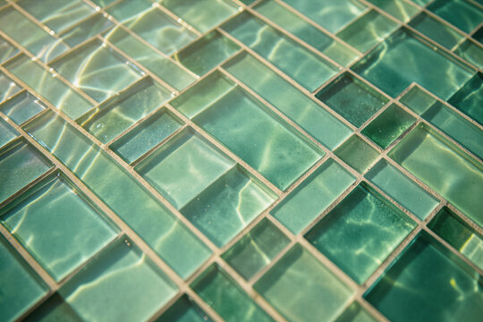 Aqua Glass Mosaic Tiles Underwater Caustics Gold Glow Texture