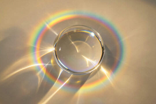 Solid Optical Crystal Sphere Producing Vibrant Chromatic Halo