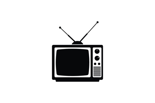 Vintage CRT Television Set With Rabbit Ear Antennas