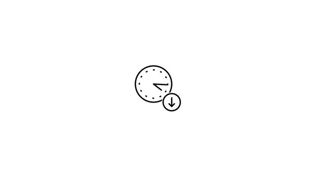Minimalist Clock Arrow Down Line Icon Animation, Clean Time Decrease Symbol Motion Graphic, Minimal Black and White UI Design