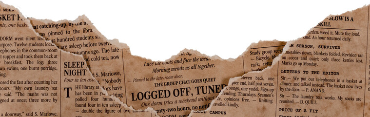 Fototapeta na wymiar Torn vintage newspaper bottom border cutout with ripped edges old texture collage design element
