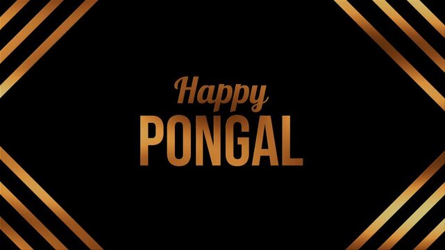Black backdrop with glowing gold 'Happy Pongal' text